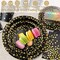 175 Pieces Black and Gold Party Supplies, Severs 25 Disposable Party Dinnerware Gold Plastic Forks Knives Spoons and Golden Dot Black Paper Plates Black Napkins Cups for New Years Graduation Birthday
